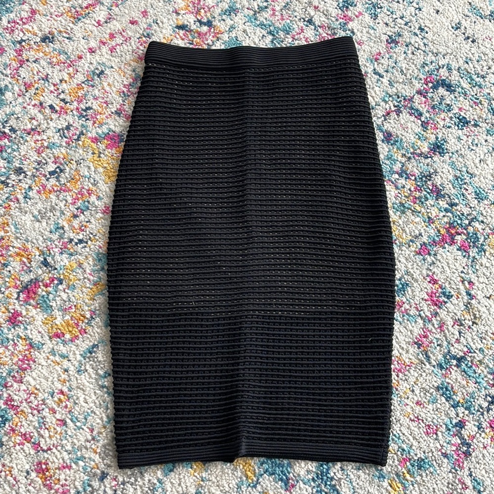 BEBE Black Ribbed Pencil Skirt